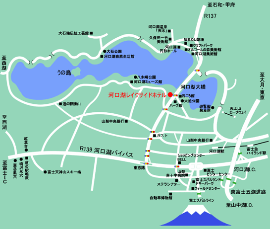 河口湖レイクサイドホテル周辺地図